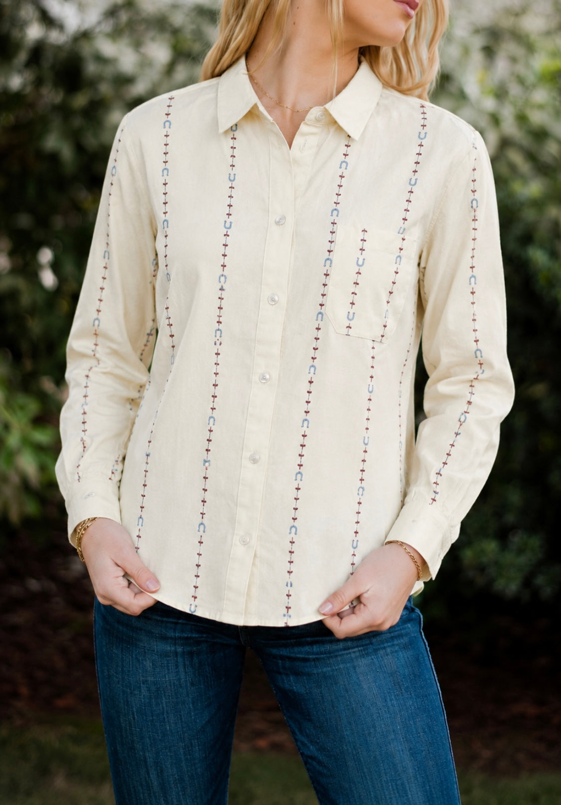 White Horseshoe Button Up