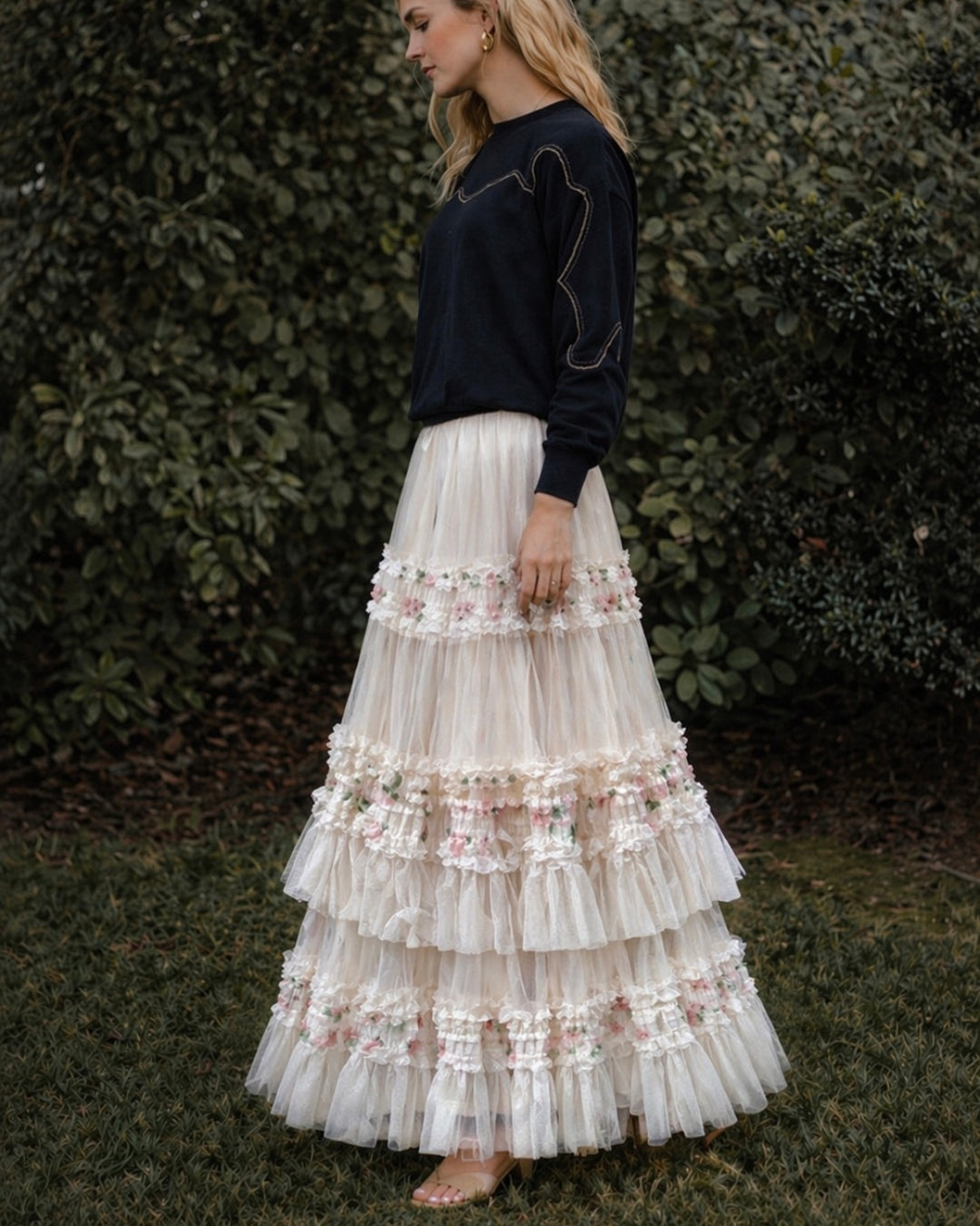 Lace & Floral Tule Skirt