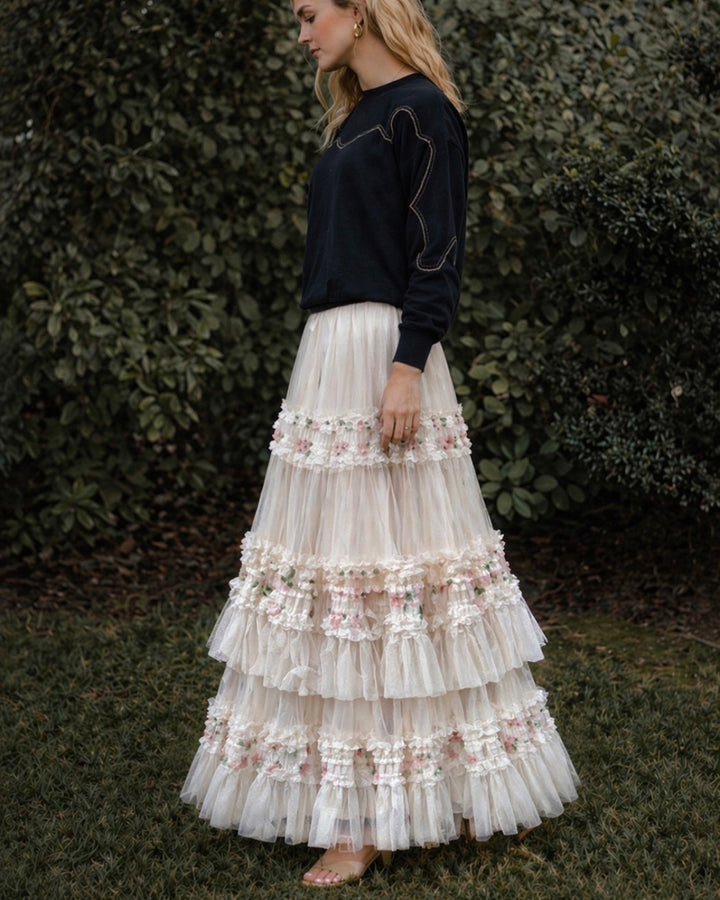 Lace & Floral Tule Skirt