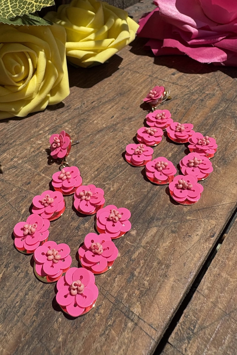 Pink Floral Dangle Earrings