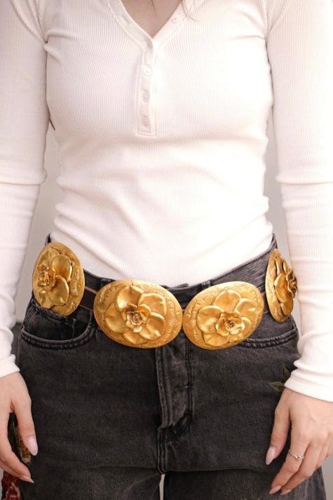 Gold Concho Belt with Roses