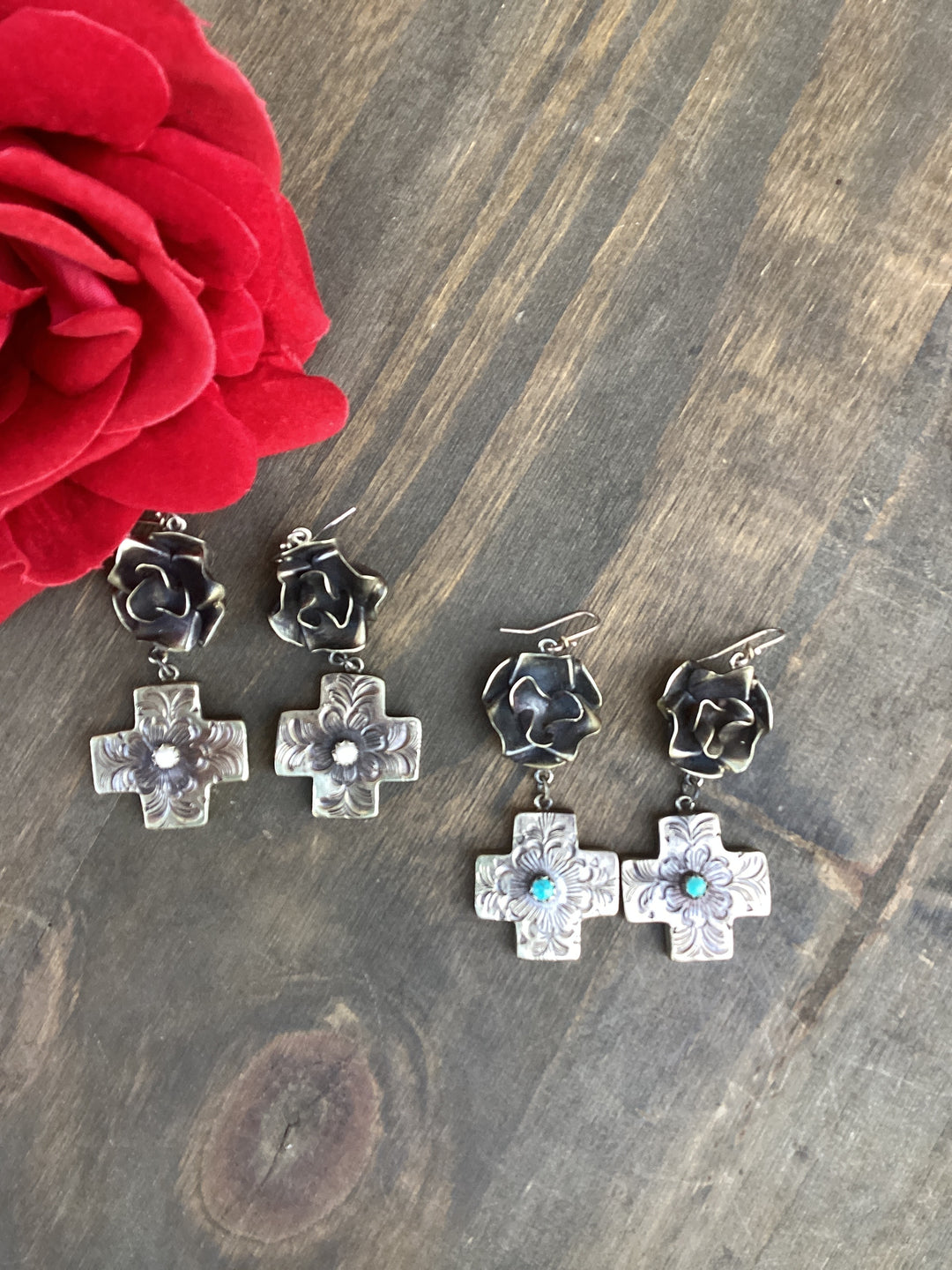 Floral & Cross Earrings