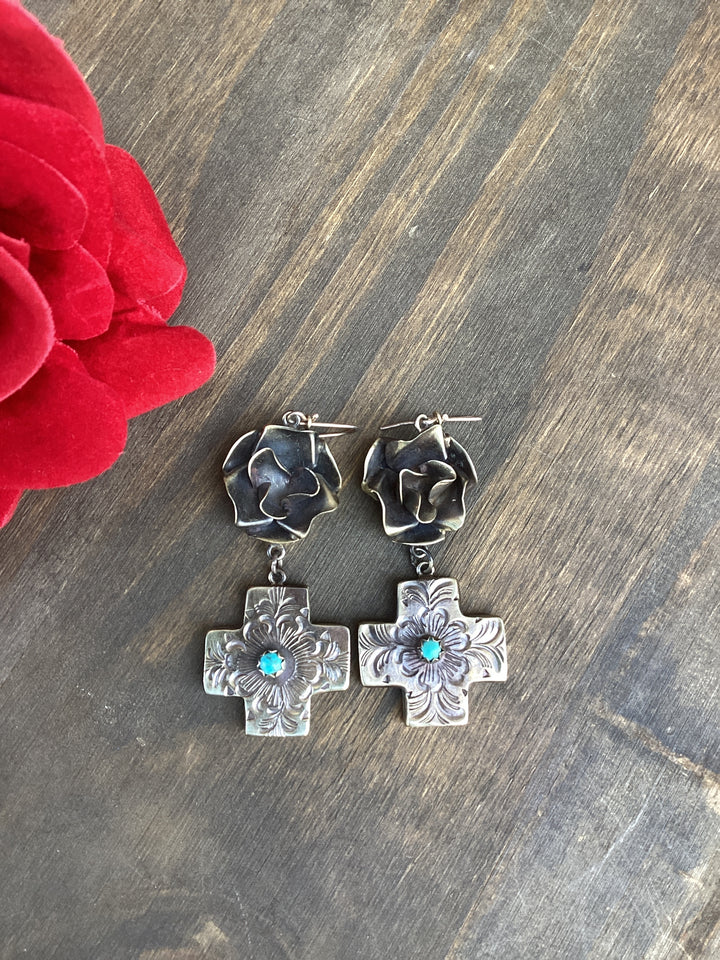 Floral & Cross Earrings