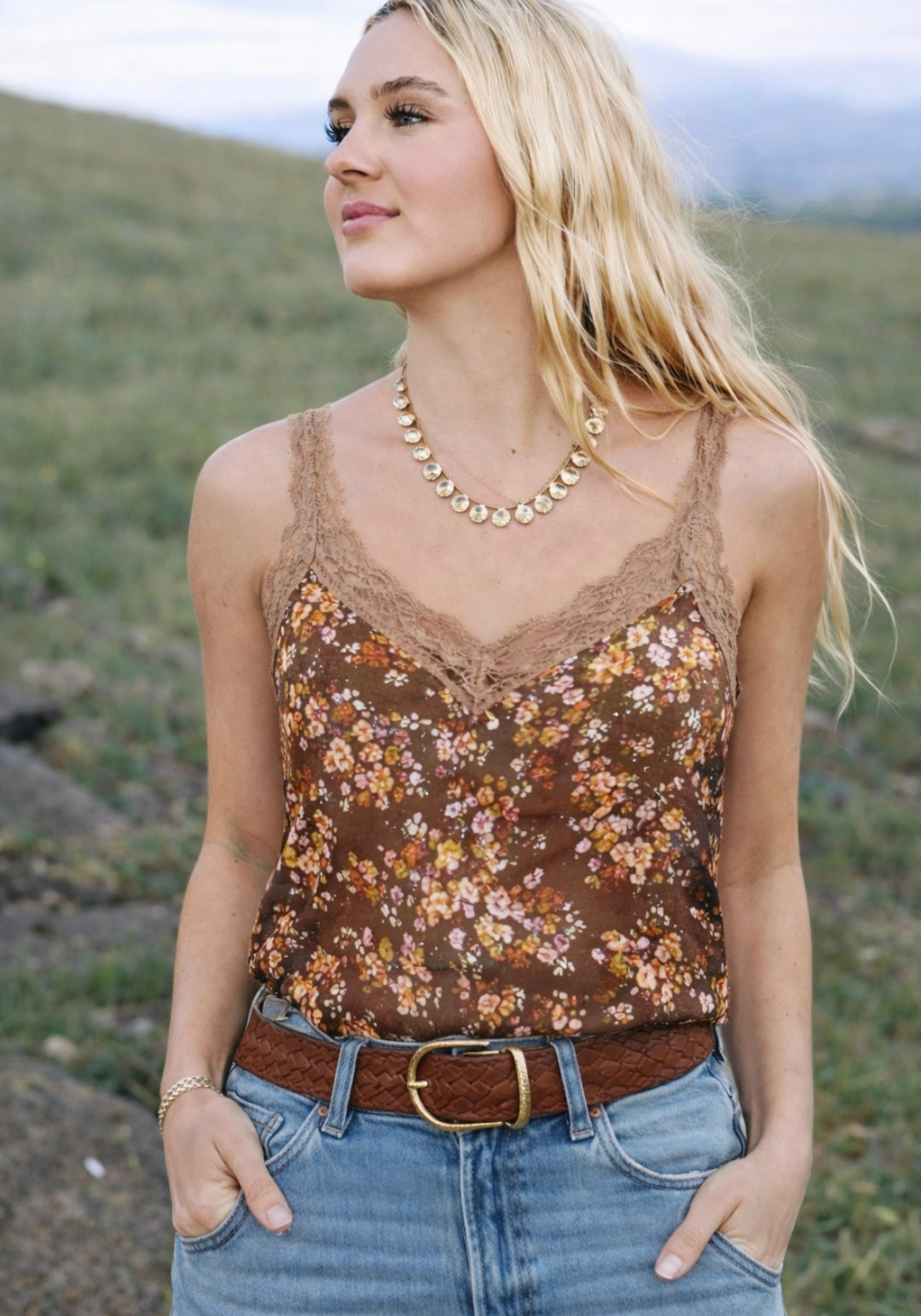Floral Brown Tank Top