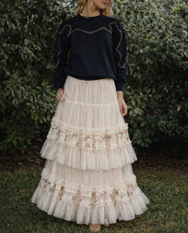 Lace & Floral Tule Skirt