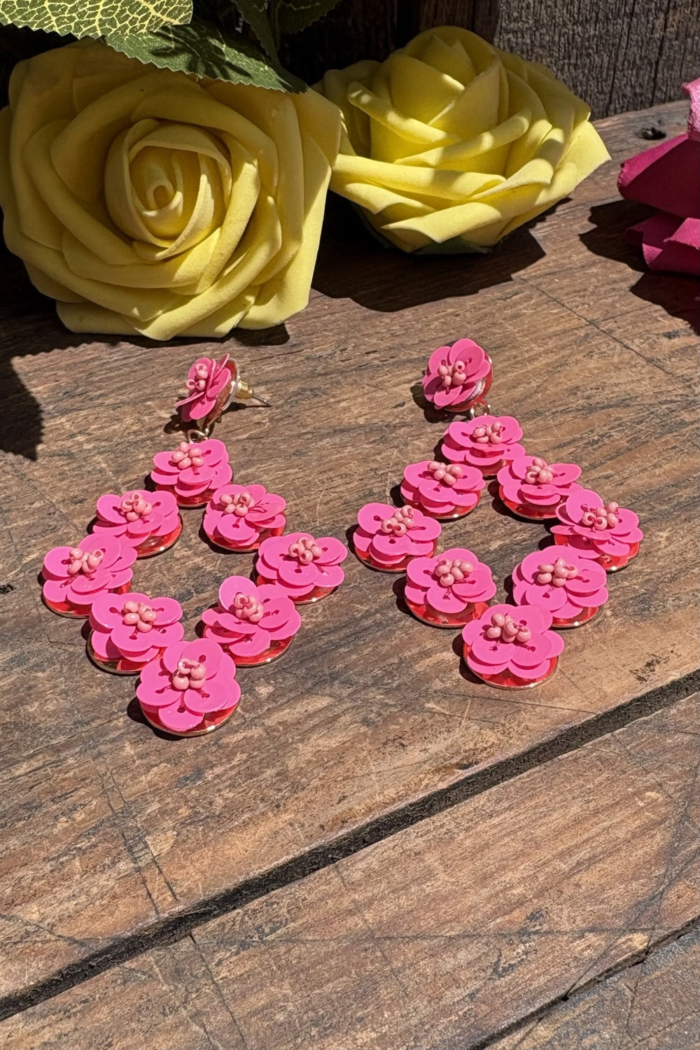 Pink Floral Dangle Earrings