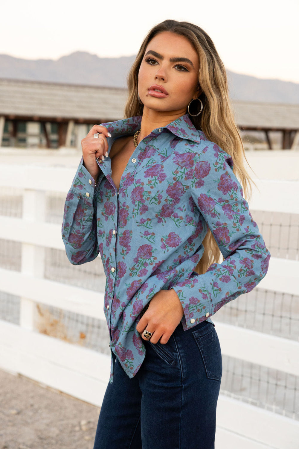 Denim Rose Button Up 🔜