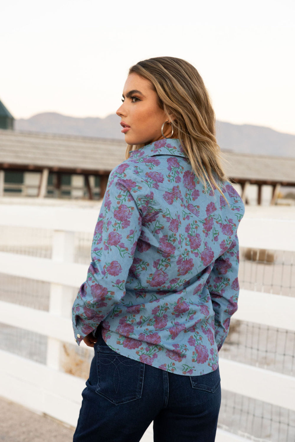Denim Rose Button Up