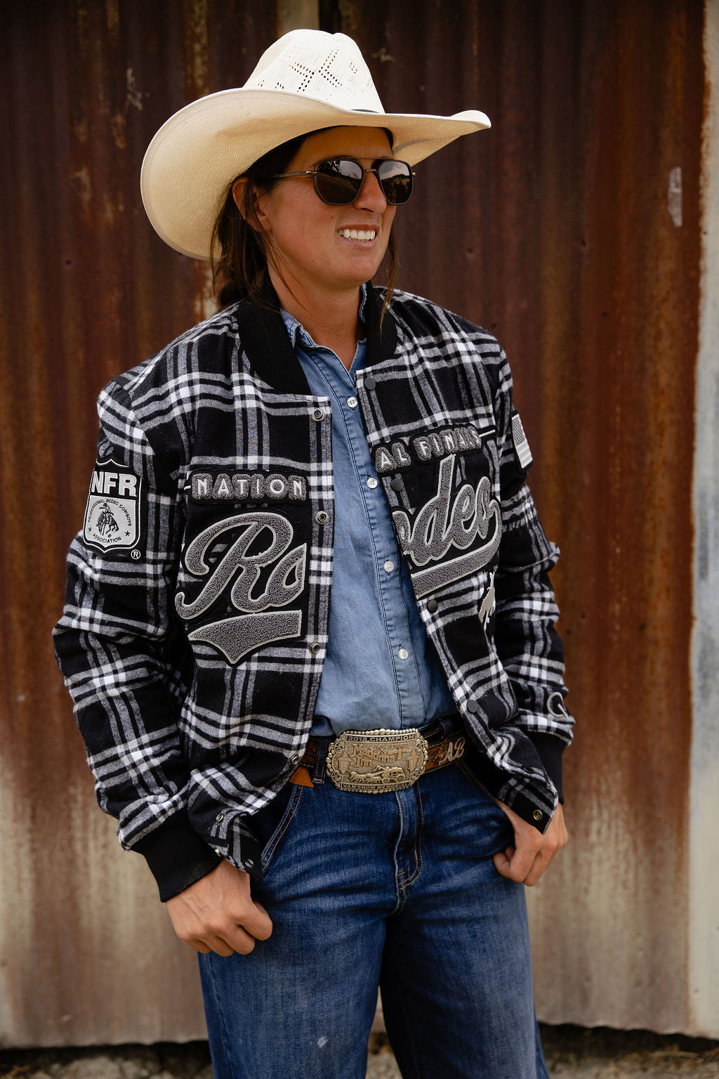 Pre-Order: Gray Plaid NFR Bomber Jacket