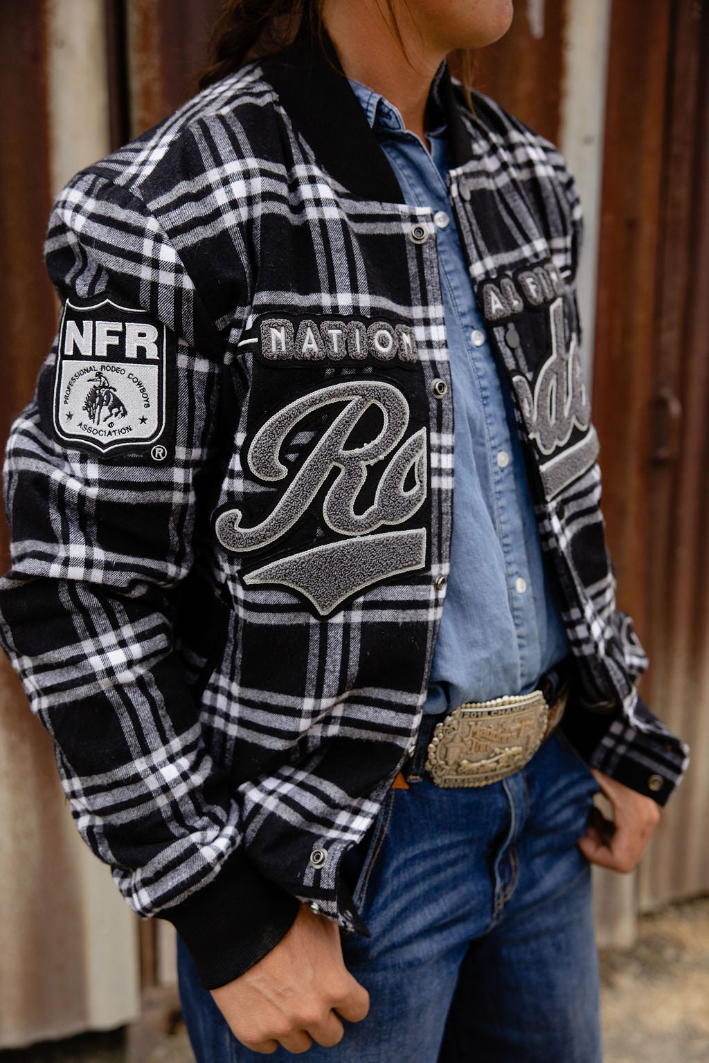 Pre-Order: Gray Plaid NFR Bomber Jacket