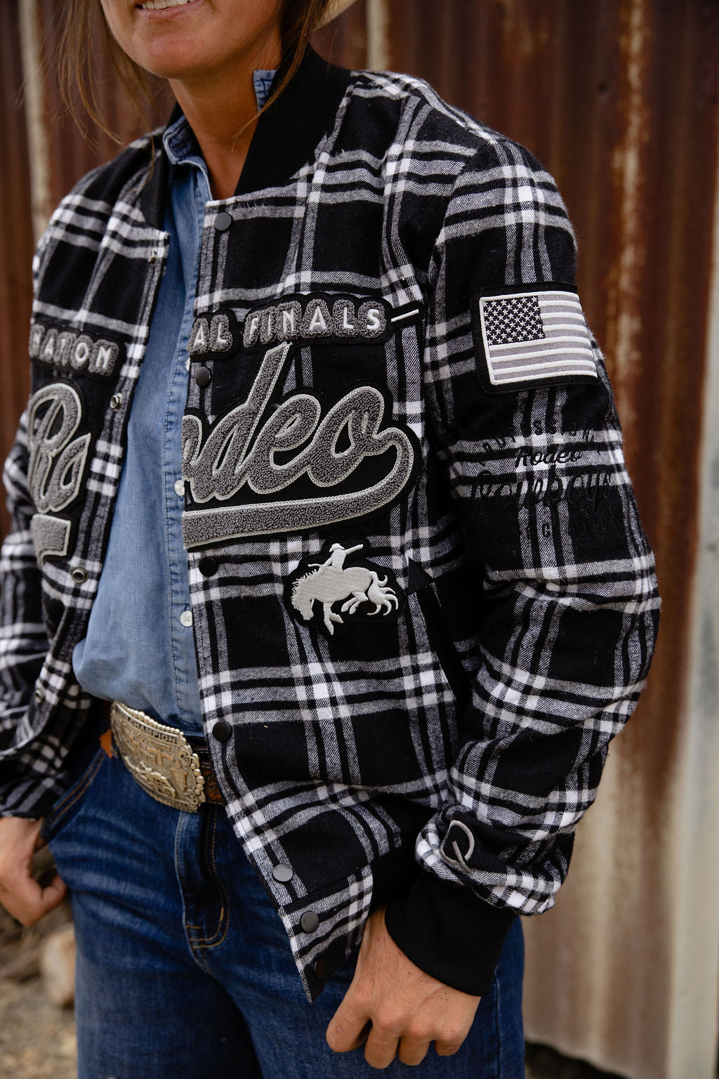Pre-Order: Gray Plaid NFR Bomber Jacket