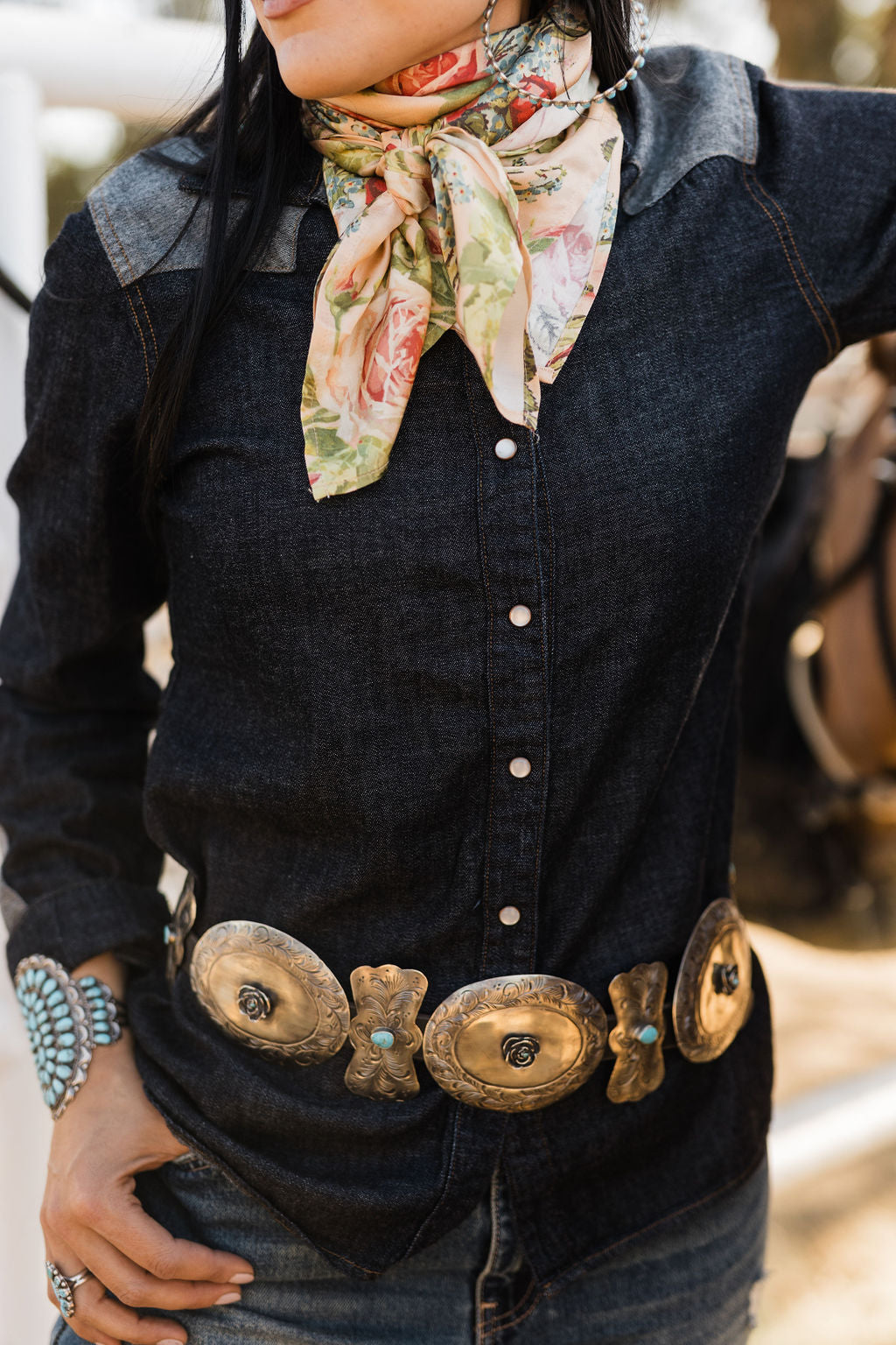 Silver and Turquoise Concho Belt by Rodeo Quincy