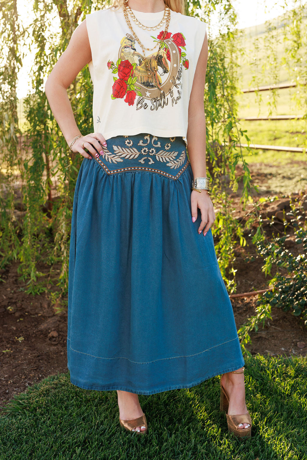 Denim Embroidery Skirt