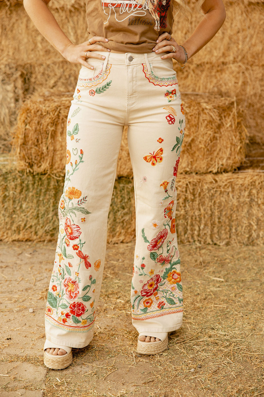 Cream Floral Jean