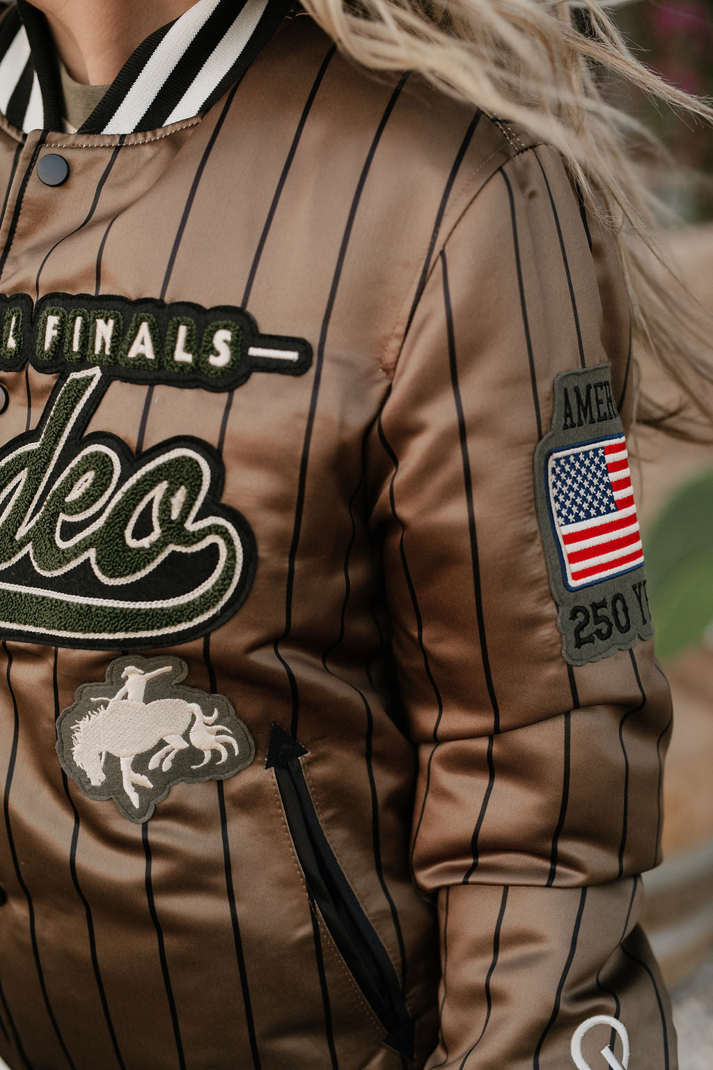 Pre-Order: Olive Pinstripe NFR Bomber Jacket