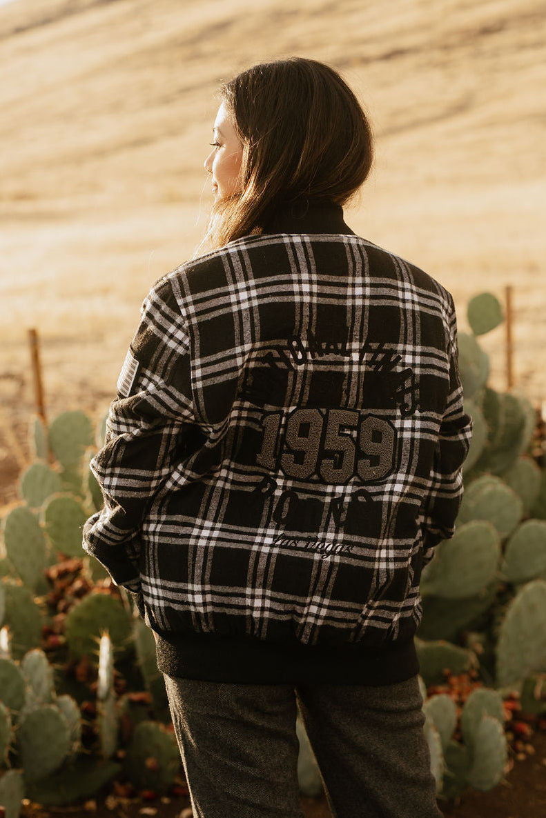 Pre-Order: Gray Plaid NFR Bomber Jacket