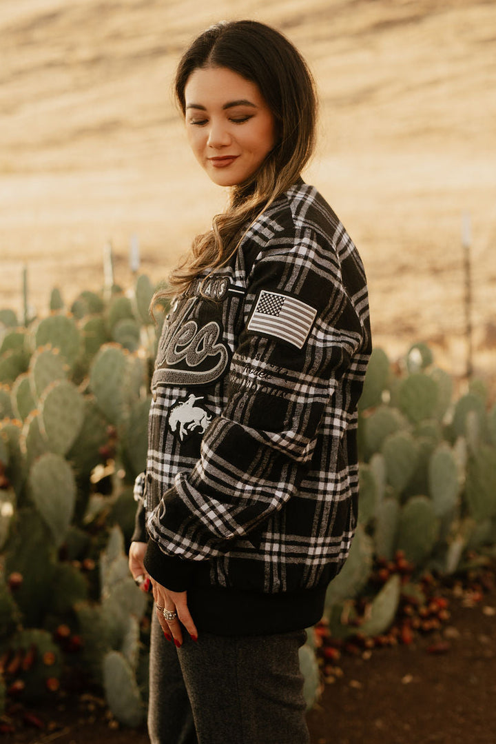 Pre-Order: Gray Plaid NFR Bomber Jacket