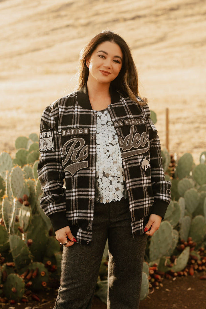 Pre-Order: Gray Plaid NFR Bomber Jacket