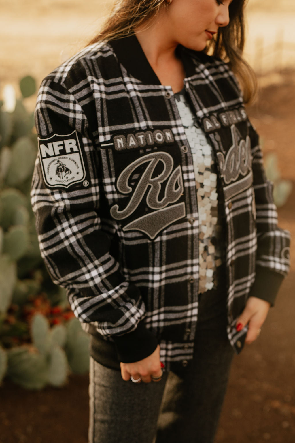 Pre-Order: Gray Plaid NFR Bomber Jacket