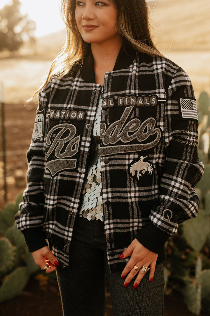 Pre-Order: Gray Plaid NFR Bomber Jacket