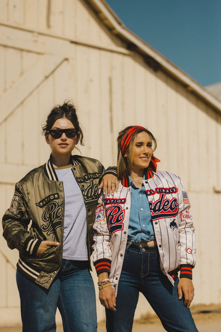 Pre-Order: Olive Pinstripe NFR Bomber Jacket